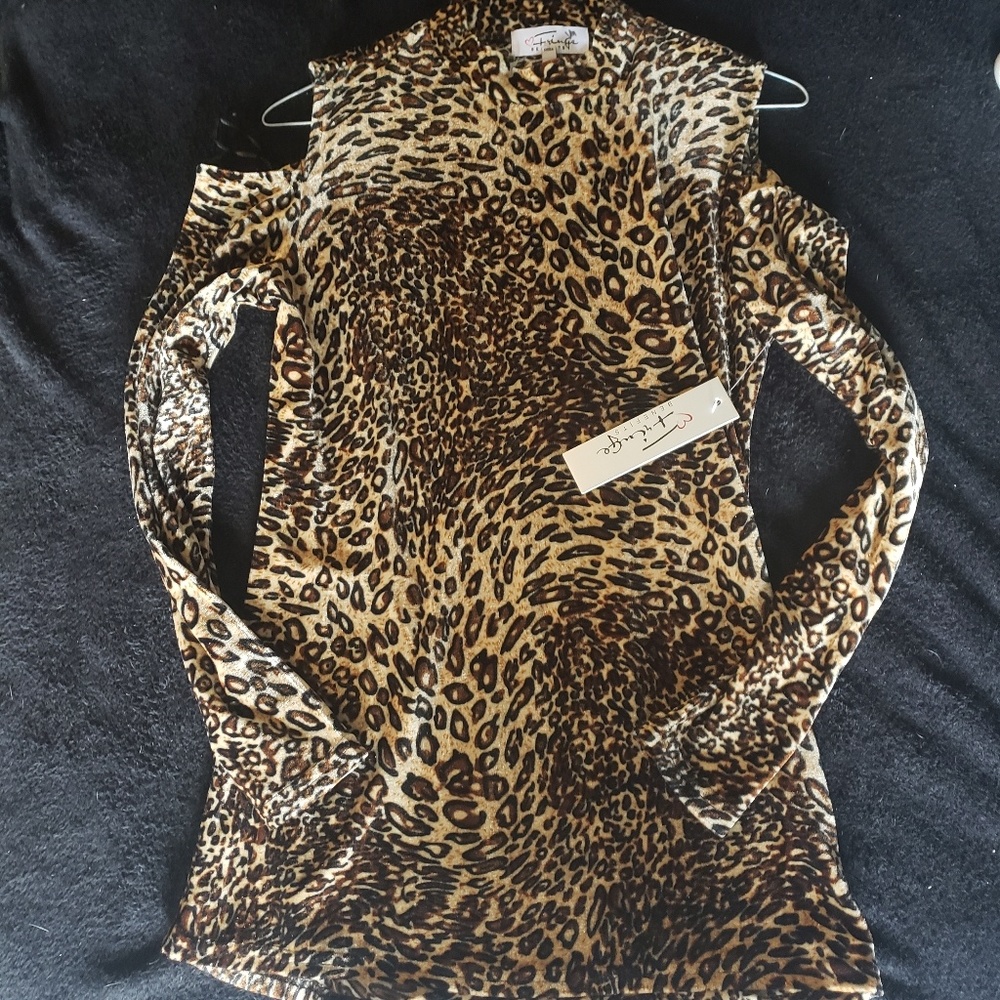 Beautiful velvet like leopard cold shoulder shirt